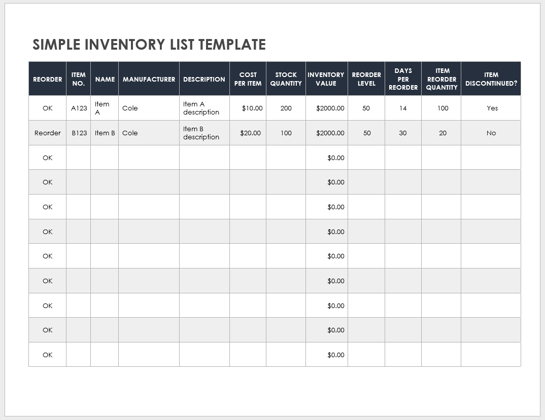 Free Classroom Inventory Template Printable Templates