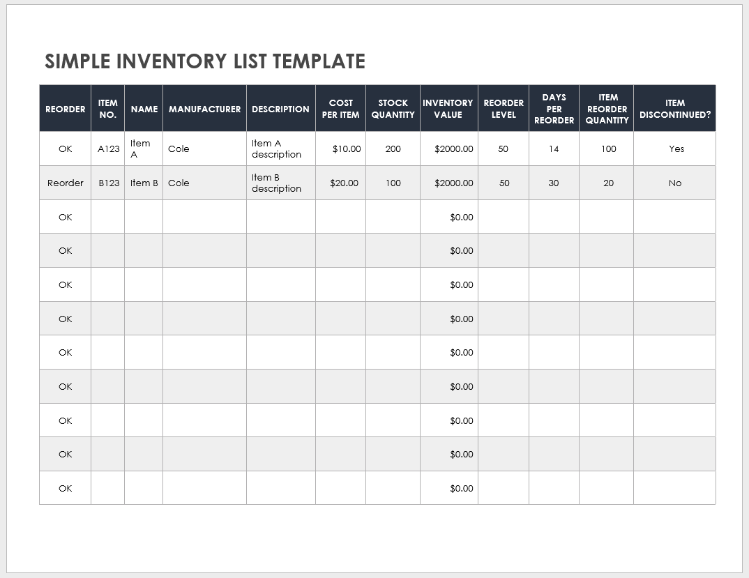 itemized home inventory template for microsoft excel