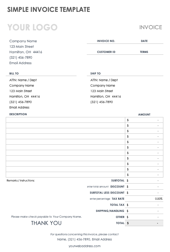 simple invoice template excel