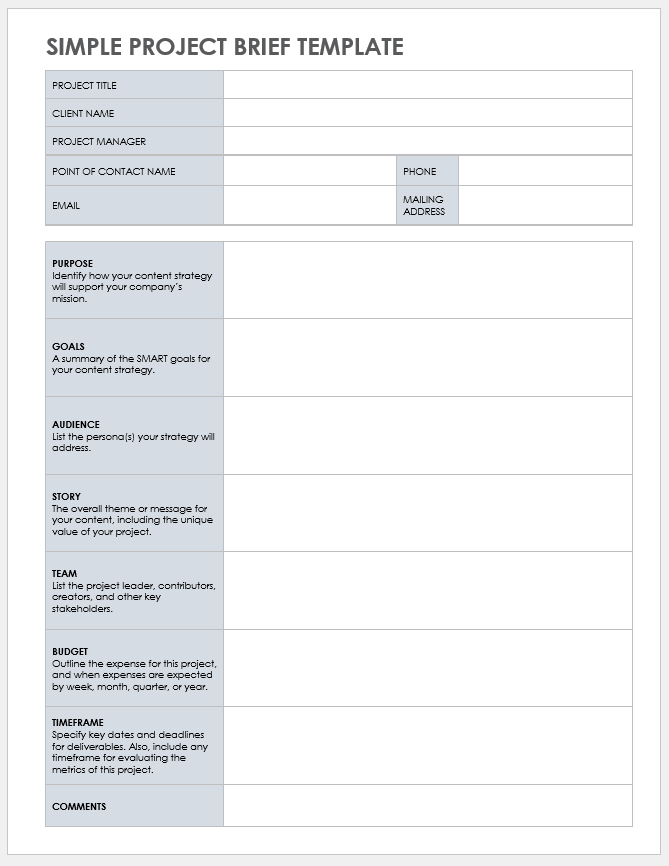 Simple Project Brief Template Word
