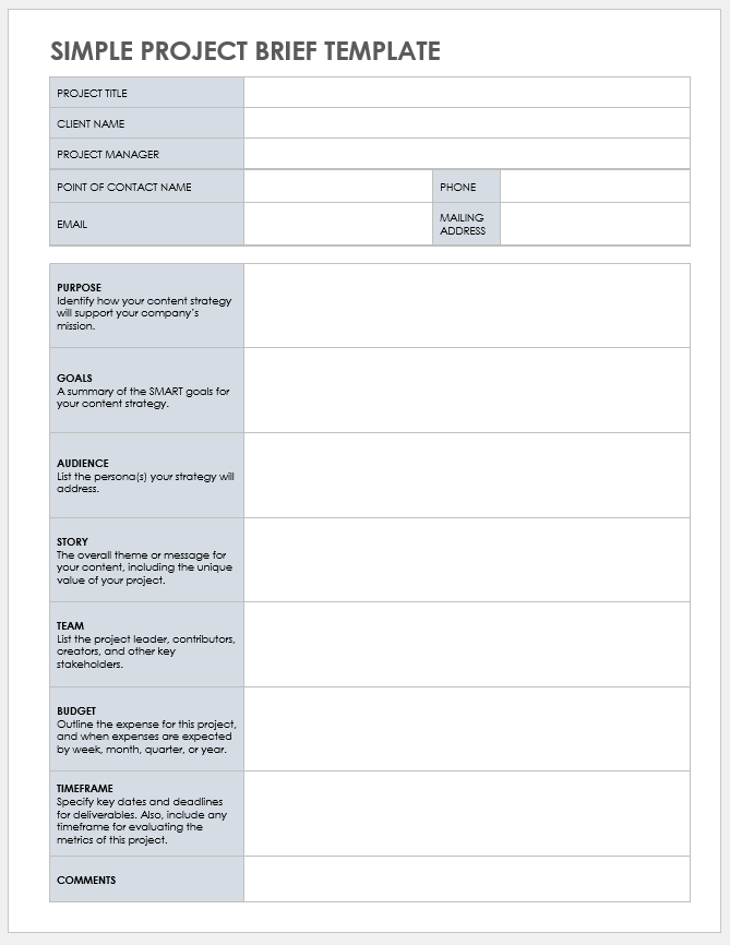 Free Project Brief Templates Smartsheet