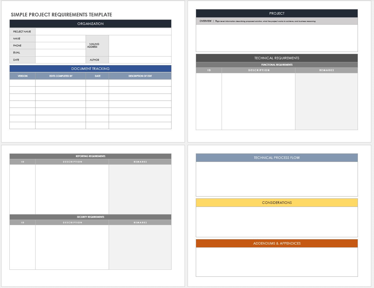 excel requirements template