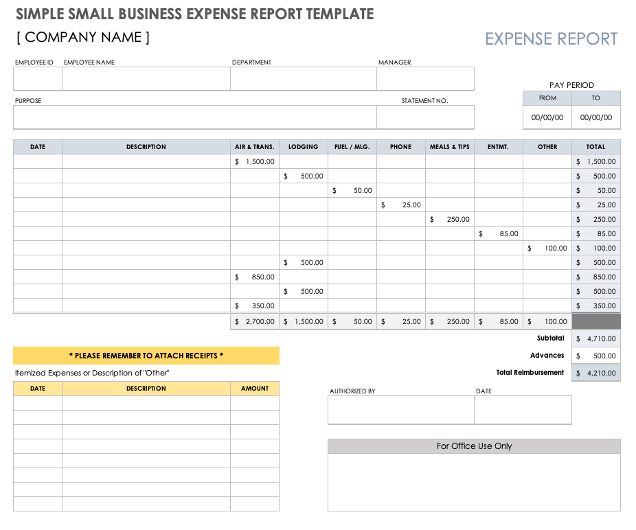 income expense report template