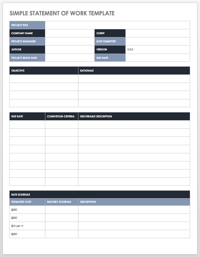 Free Statement of Work Templates Smartsheet