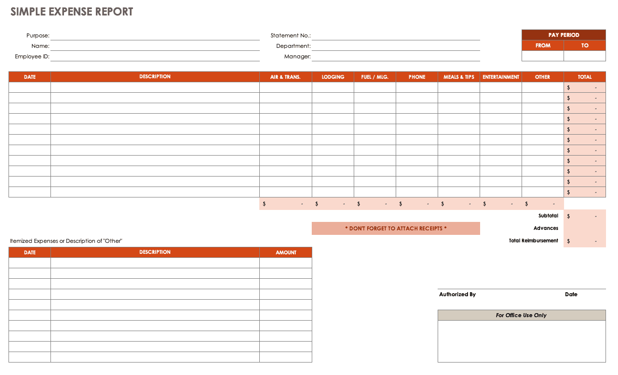 Small Business Printable Expense Report Template