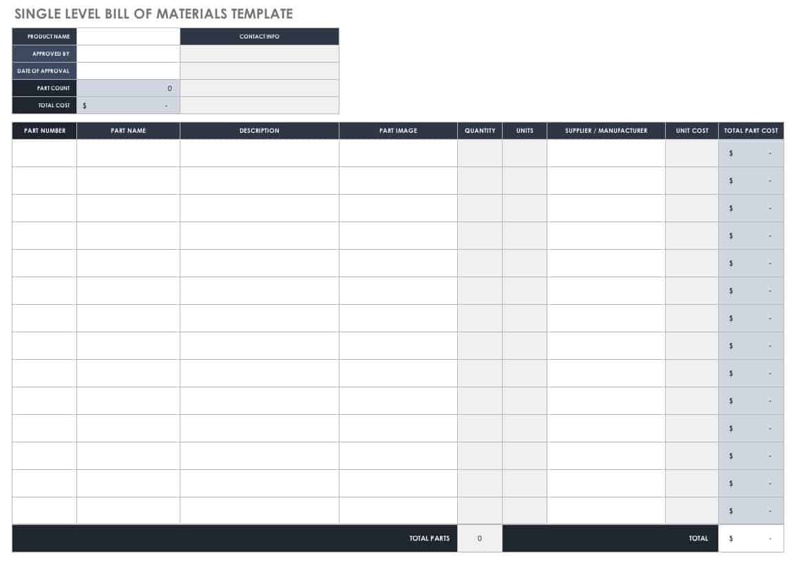 Bill Of Materials Excel Template