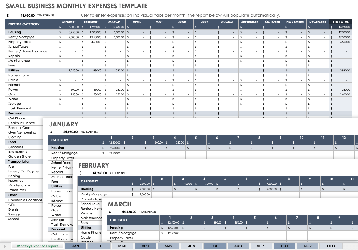 monthly small business expense spreadsheet