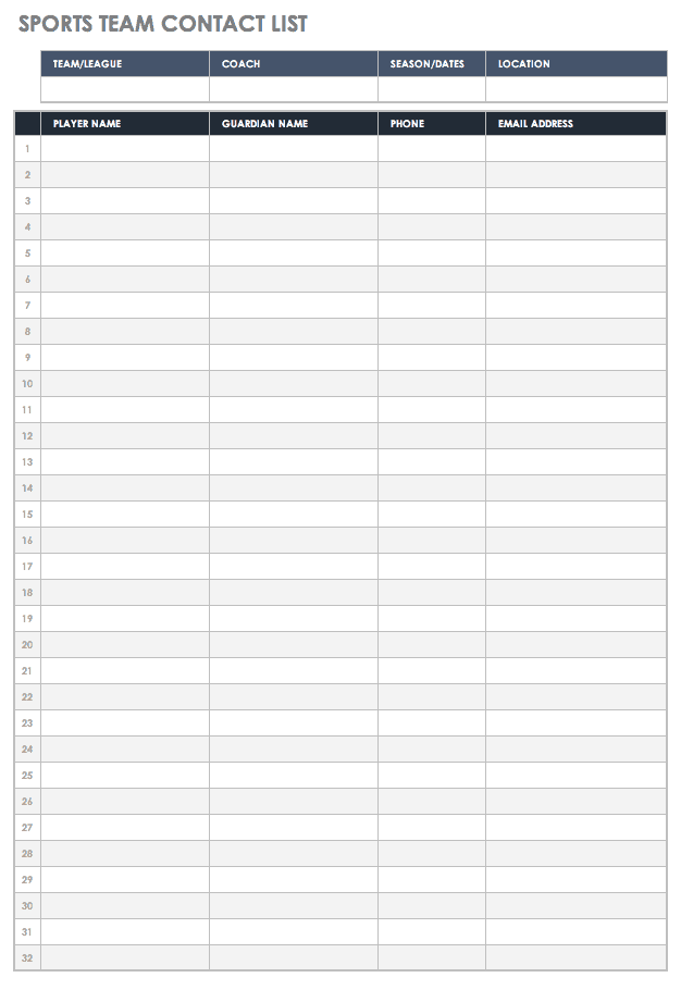 Free Contact List Templates Smartsheet 2023