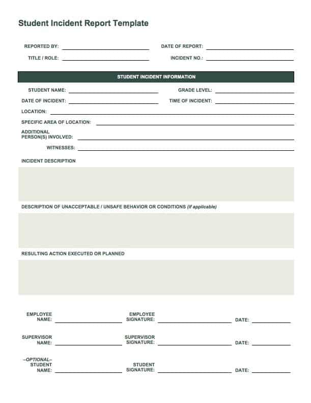 fire incident report template