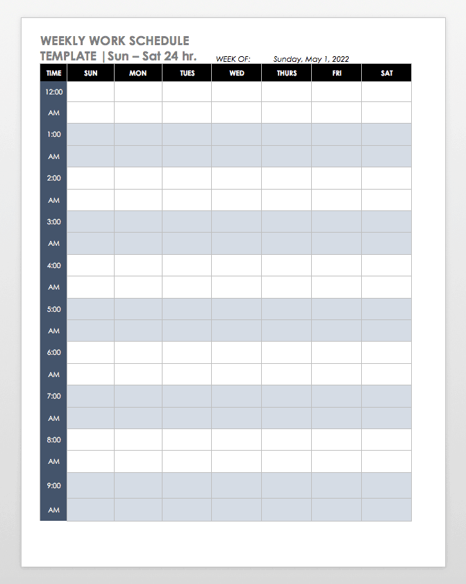 work schedule template free excel
