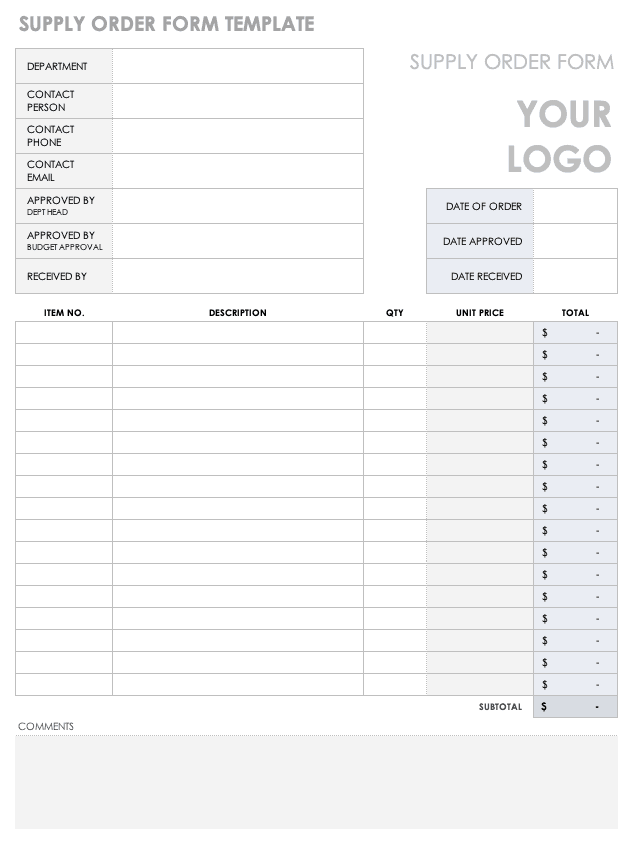 Printable Supply Order Form Template Printable World Holiday