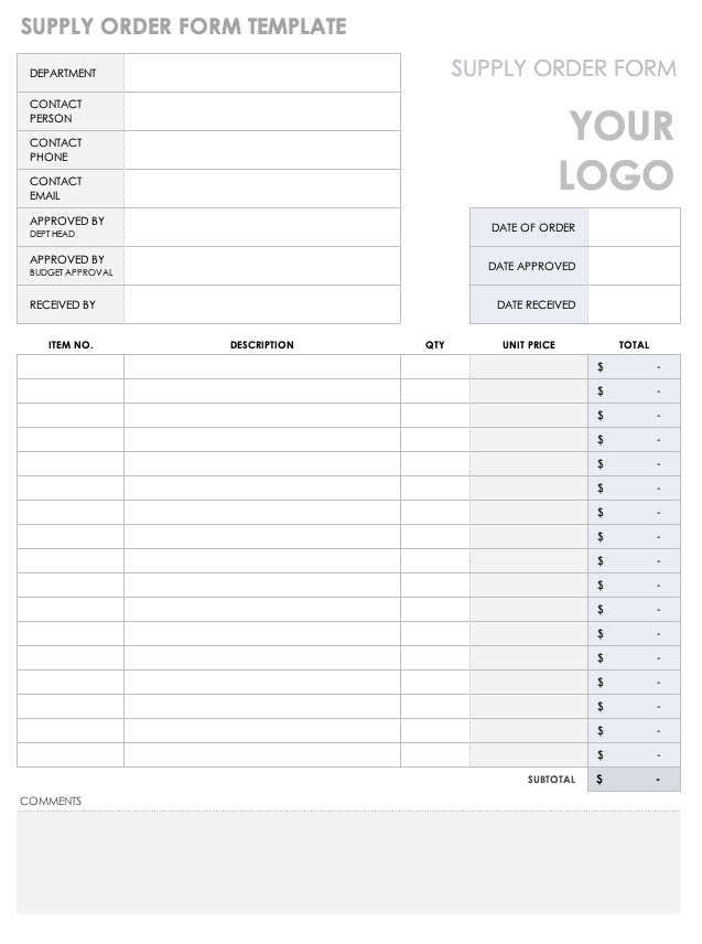 Order Form Template Excel