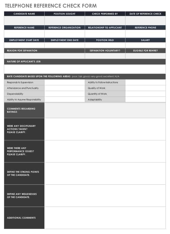 Free Reference Check Forms Smartsheet