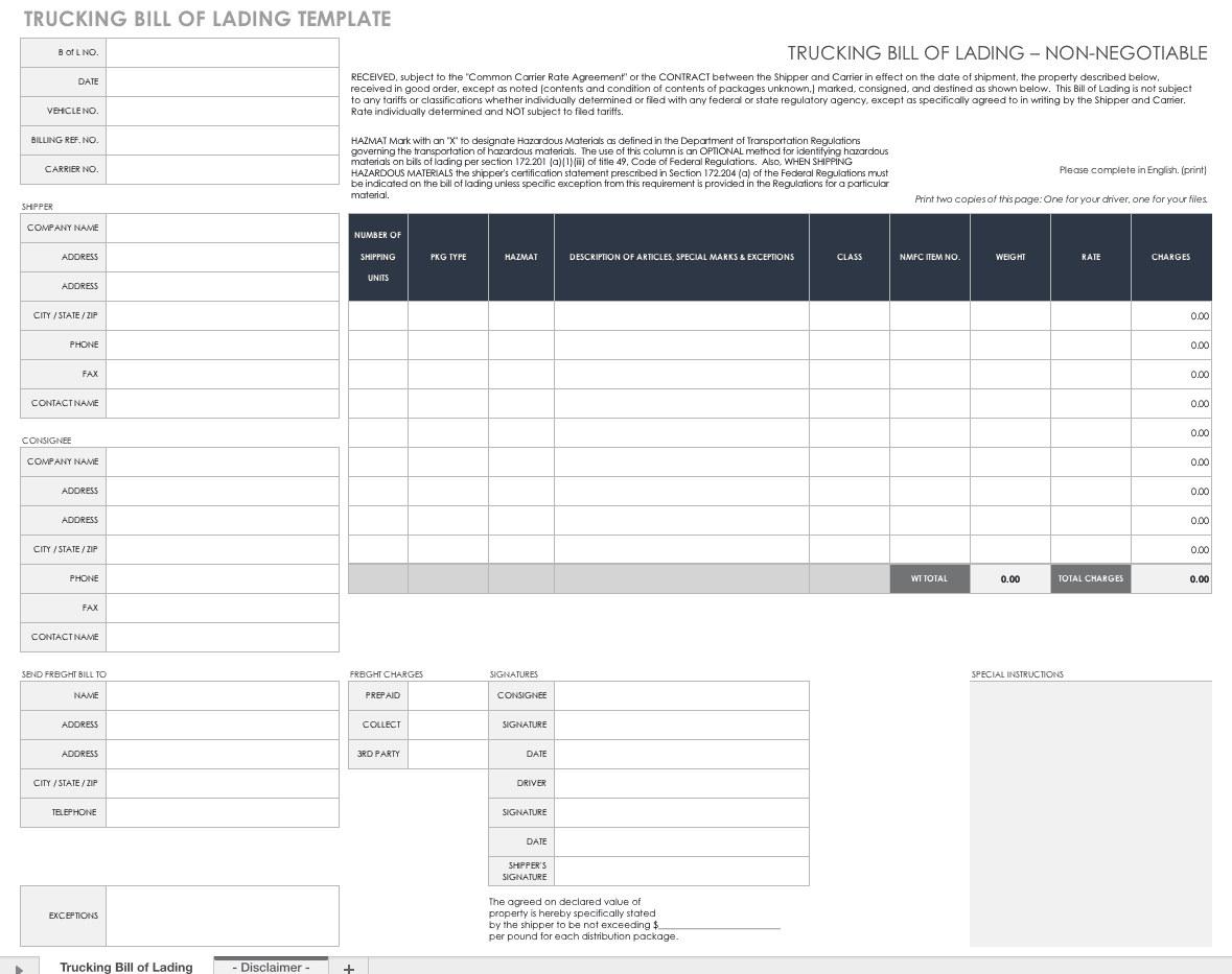 Create a Bill of Lading