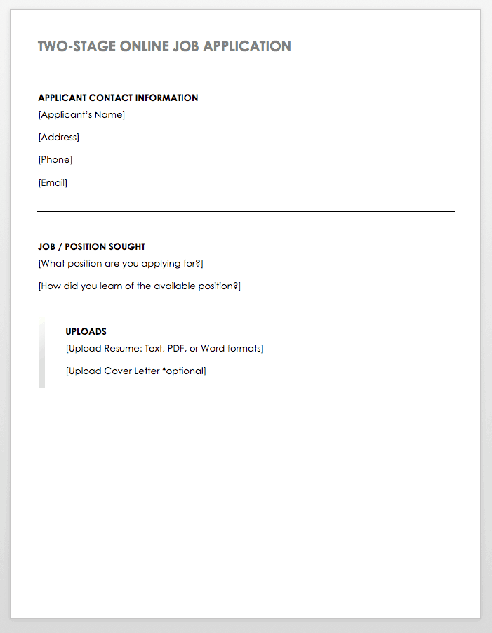 blank job application templates