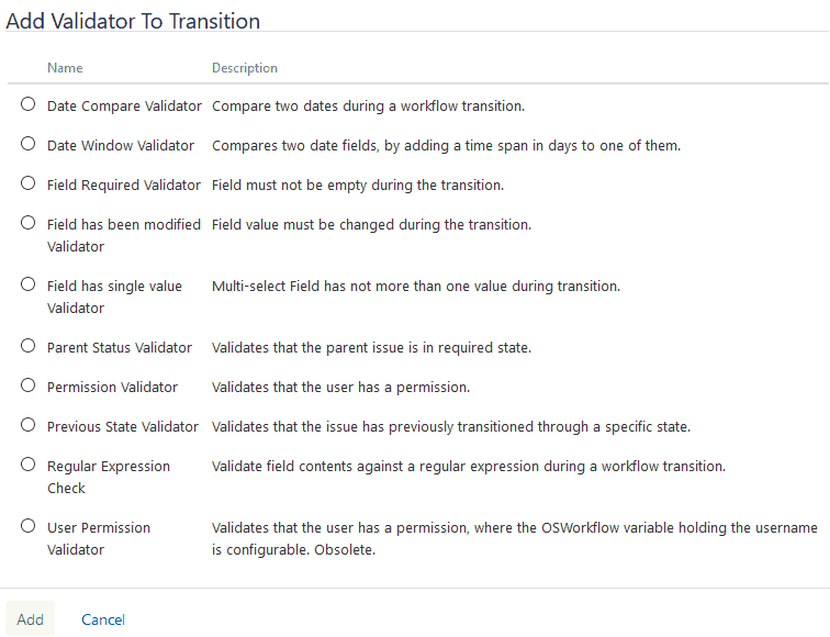 Jira Workflow Validators