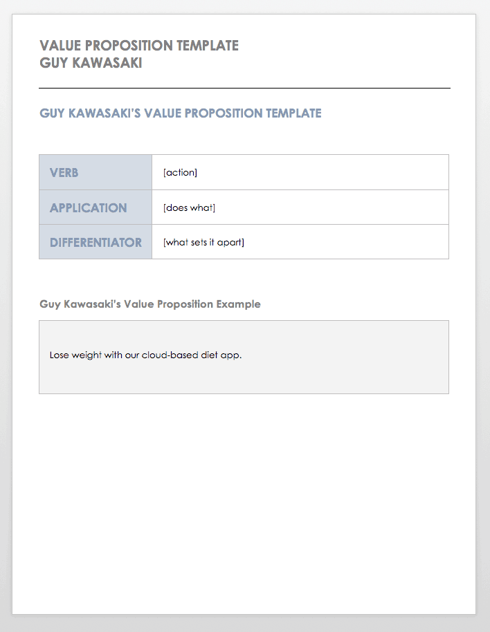 Free Value Proposition Templates Smartsheet