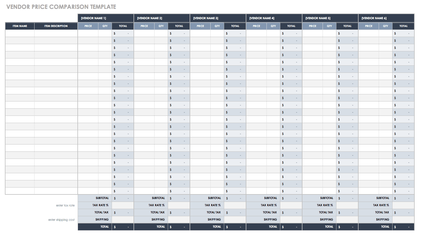 Free Price Parison Templates