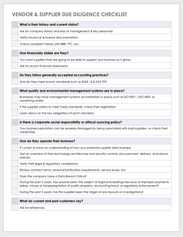 Free Due Diligence Templates and Checklists Smartsheet (2023)