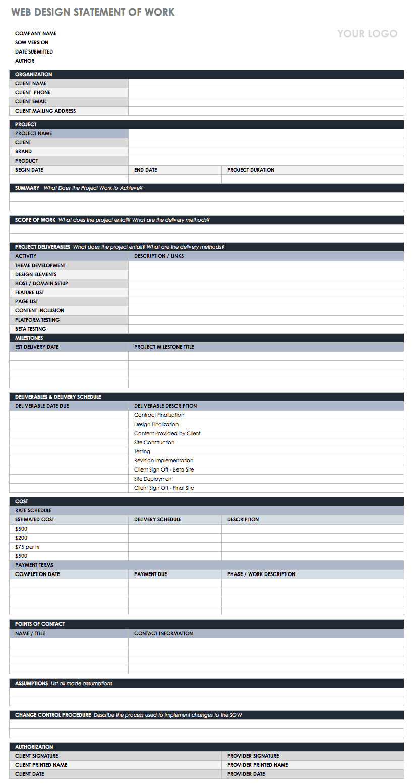 Free Statement Of Work Templates Smartsheet