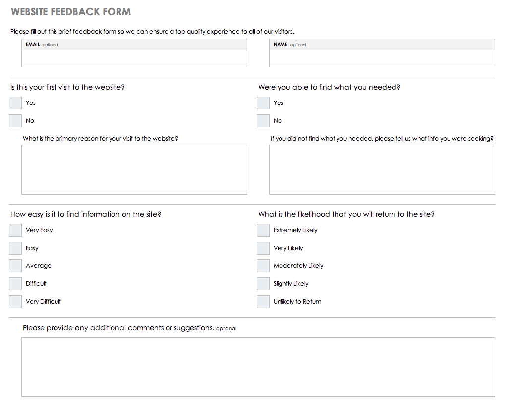 Free Feedback Form Templates  Smartsheet In Test Template For Word