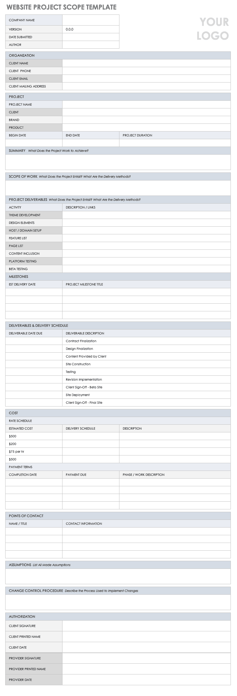 Project Scope Outline Template