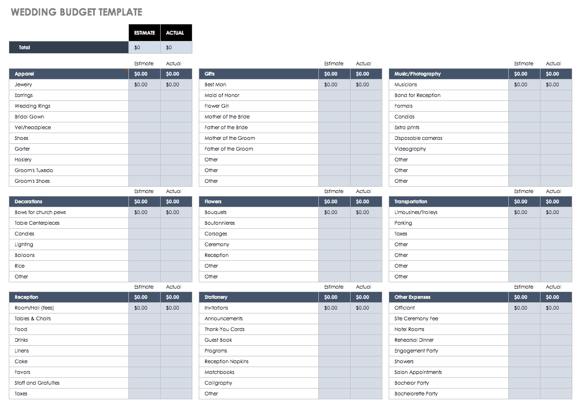 wedding planner excel template