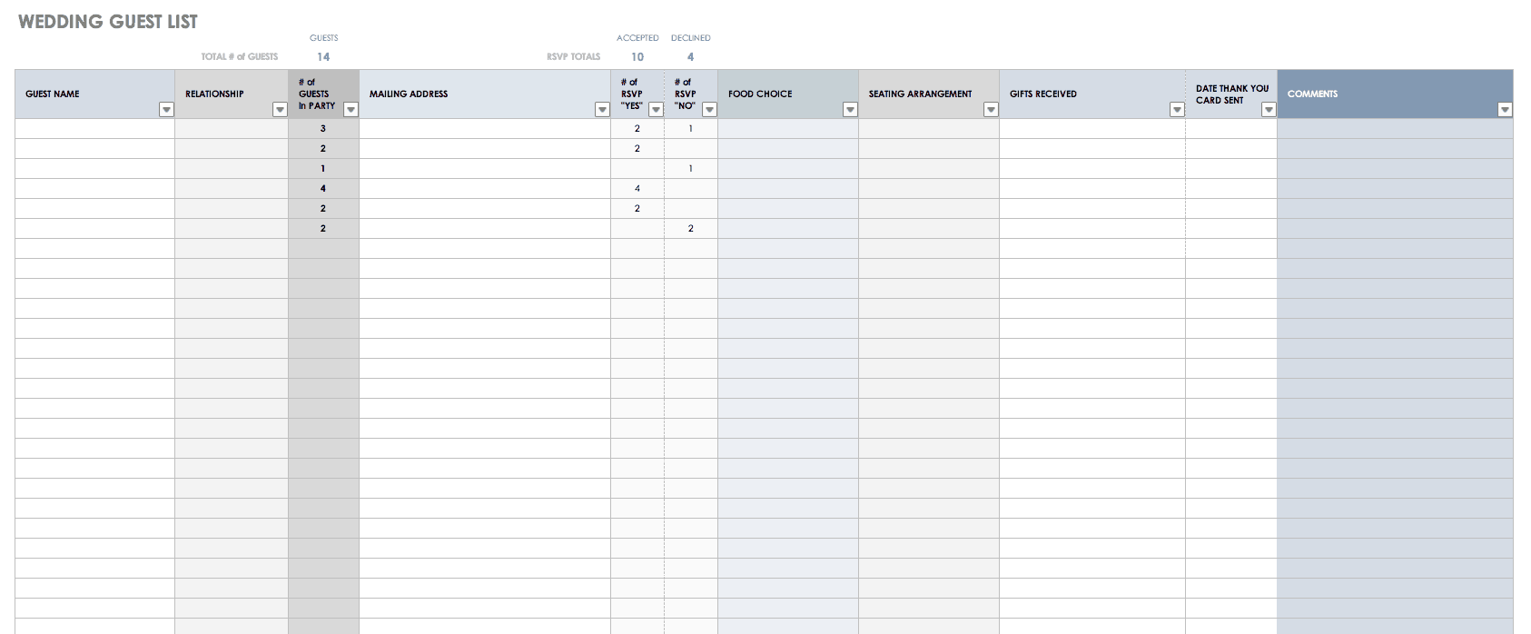 wedding guest list excel template