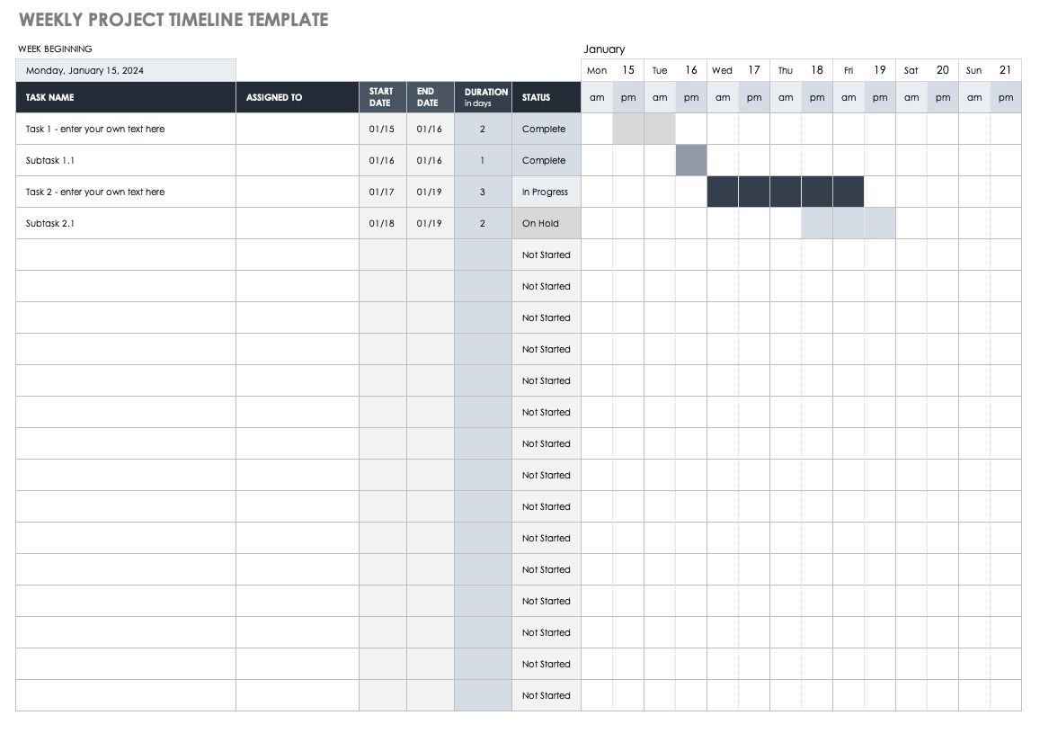 Weekly Project Timeline Template Excel