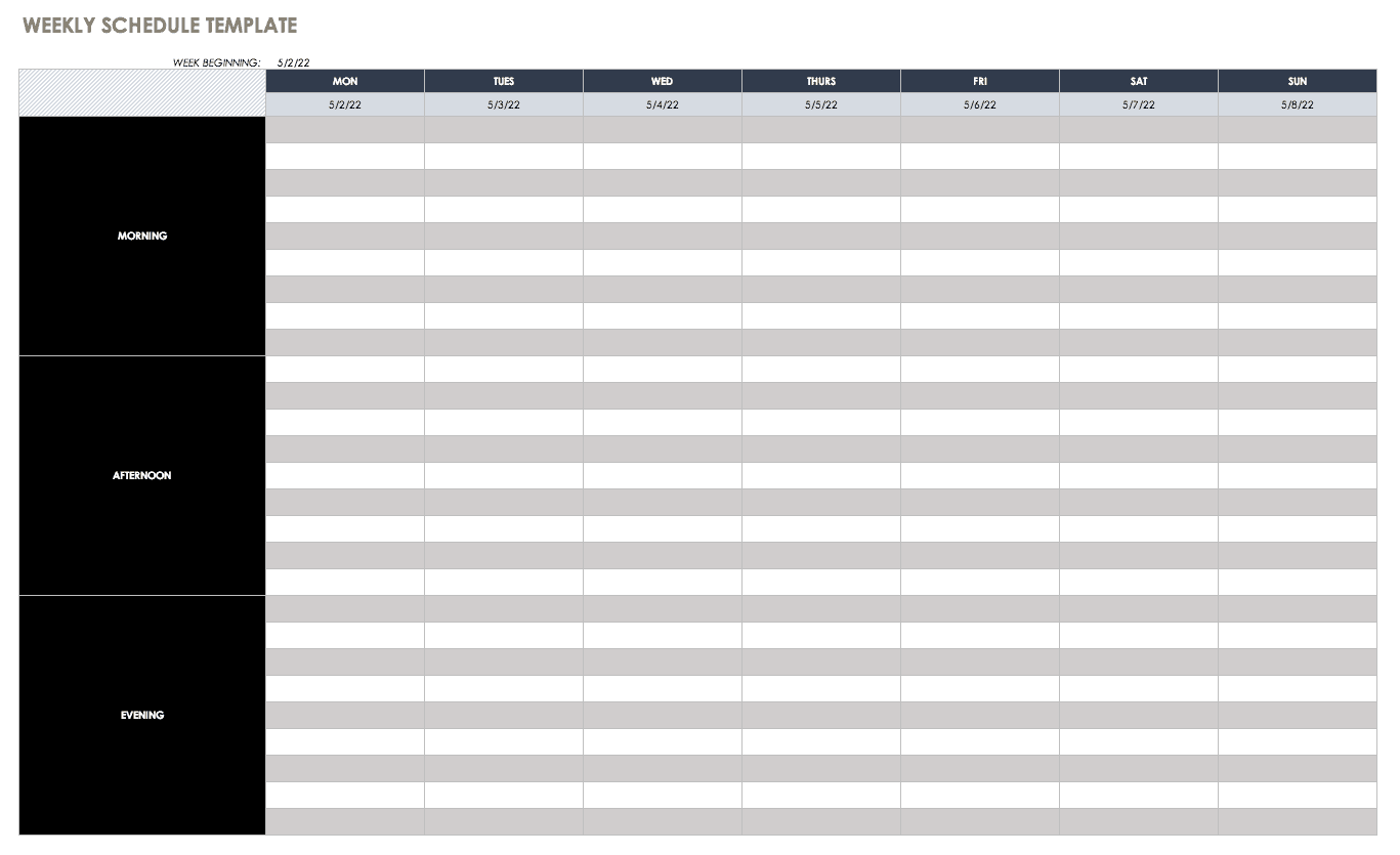 microsoft excel weekly schedule templates