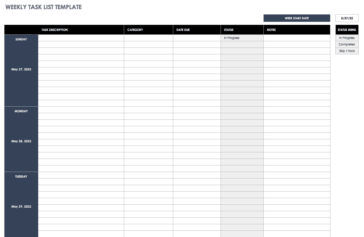 excel monthly task planner templates