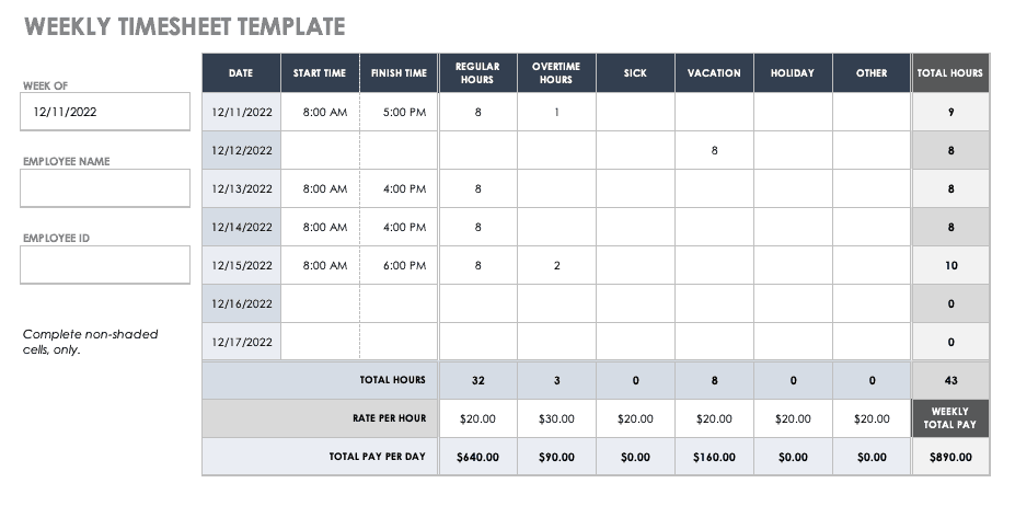 daily timesheet excel template