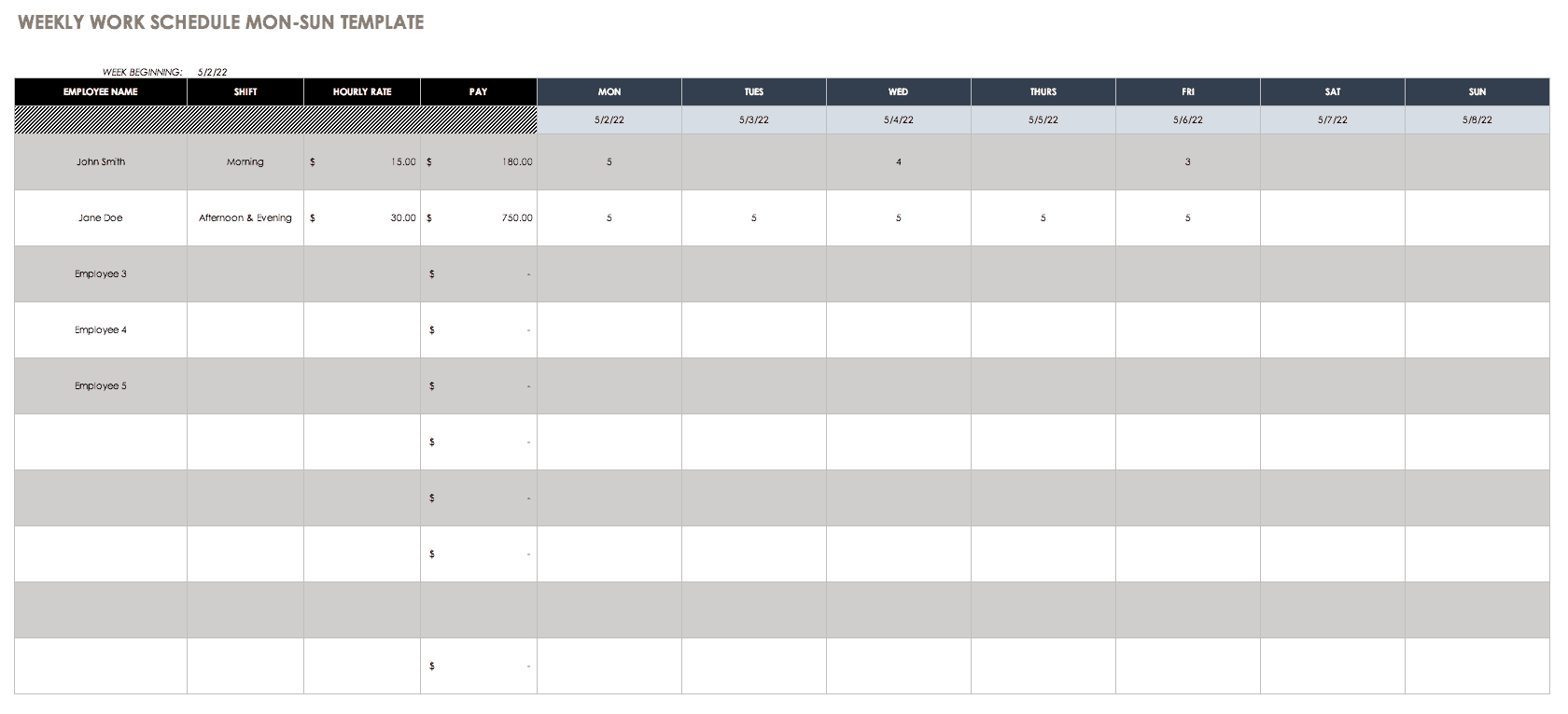 excel daily work schedule template