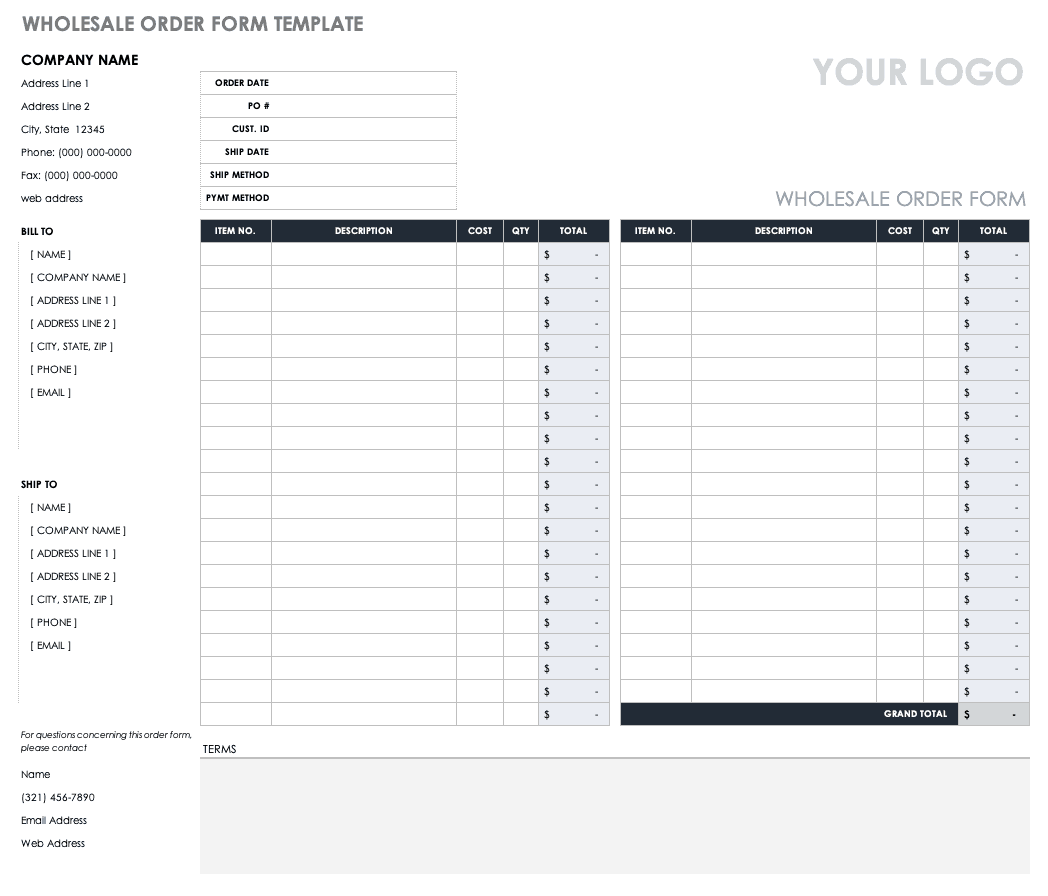 Stationery Templates Printable Custom Order Form Template in Excel