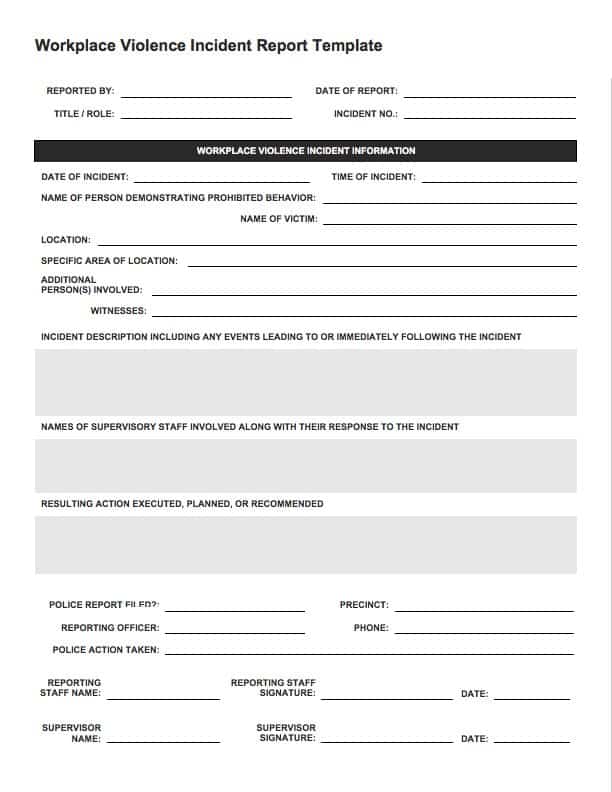Workplace Violence Incident Report Template