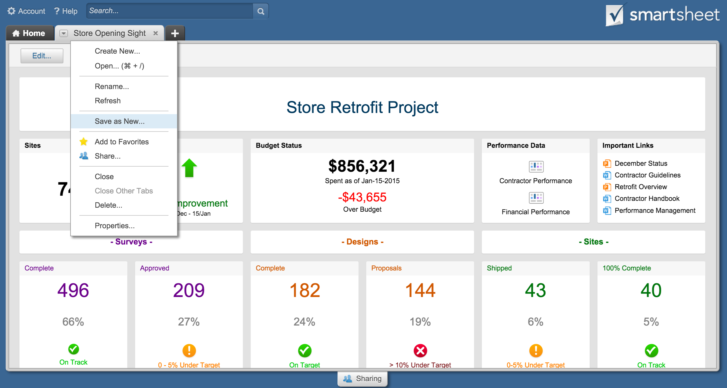 How To Set Up A Project Managem!   ent Dashboard In Smartsheet - copying your dashboard is helpful to reuse the same dashboard structure for future projects and provide a history of previous project dashboards