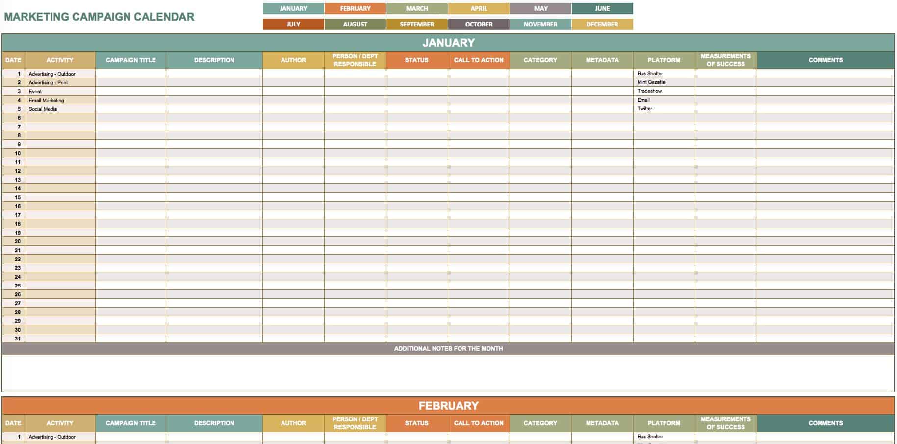Free Marketing Calendar Templates in Google, Excel, and Word Formats (2023)