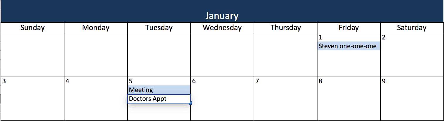 excel monthly calendar template