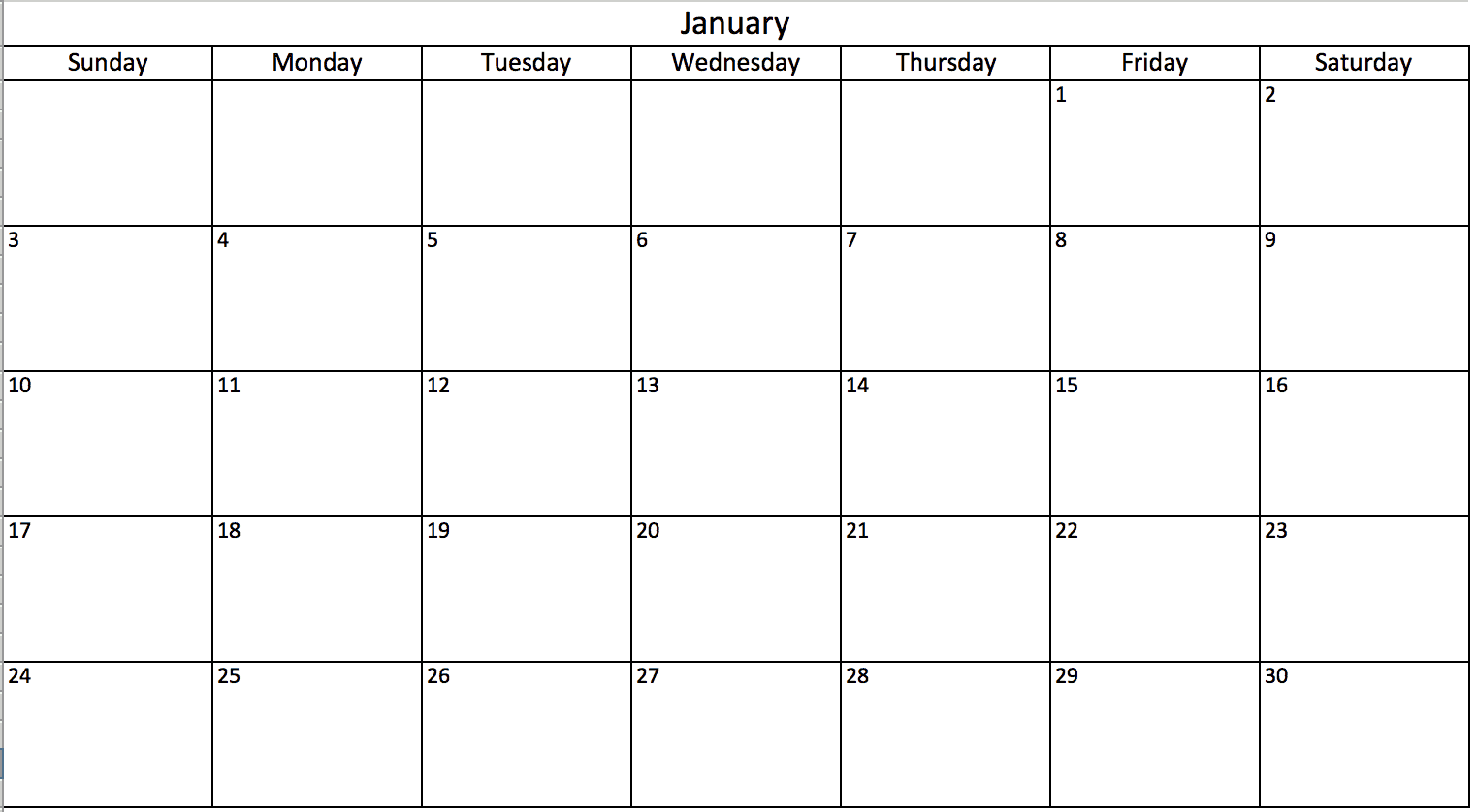 free excel calendar template