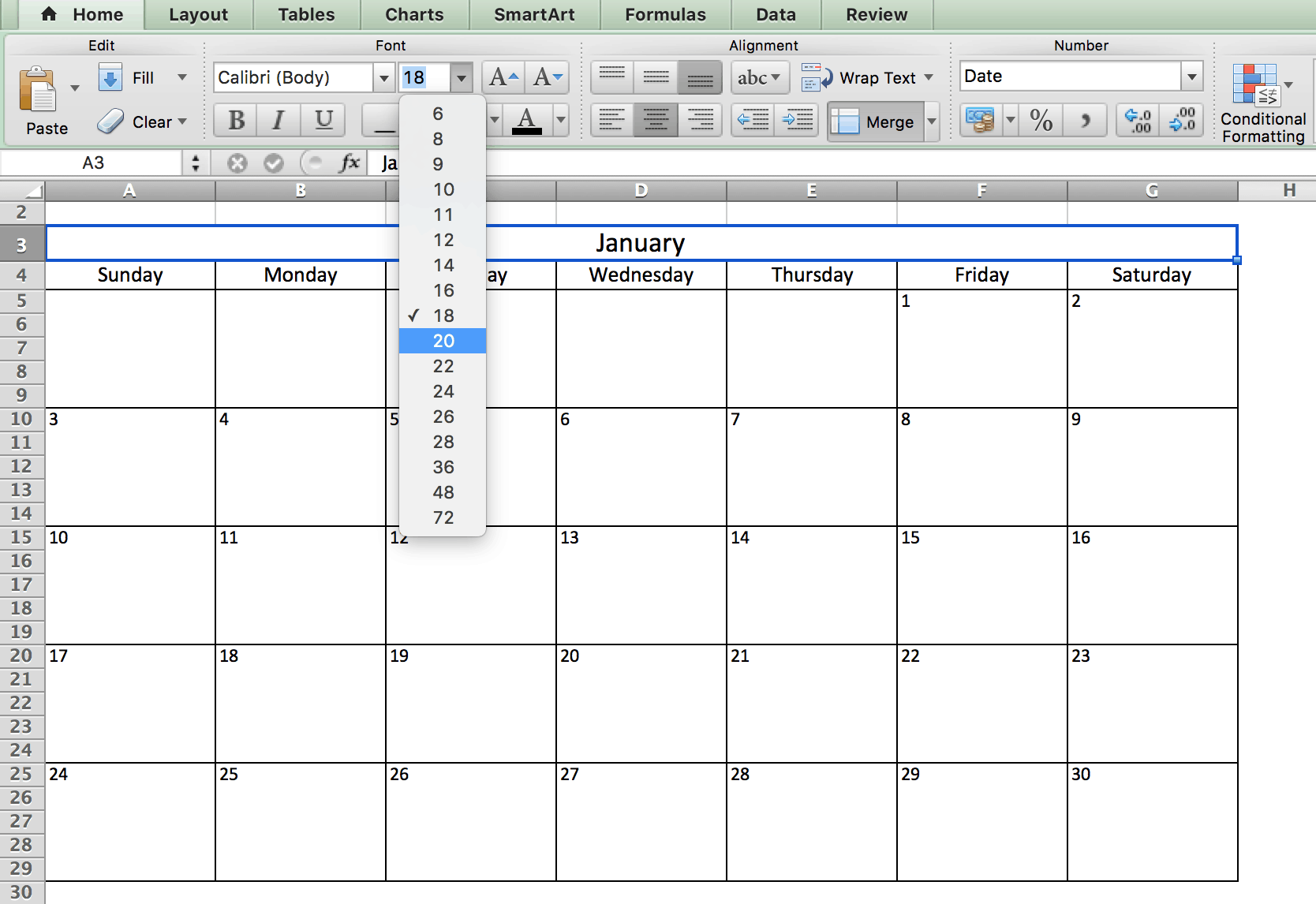 Make a 2018 Calendar in Excel (includes free template)