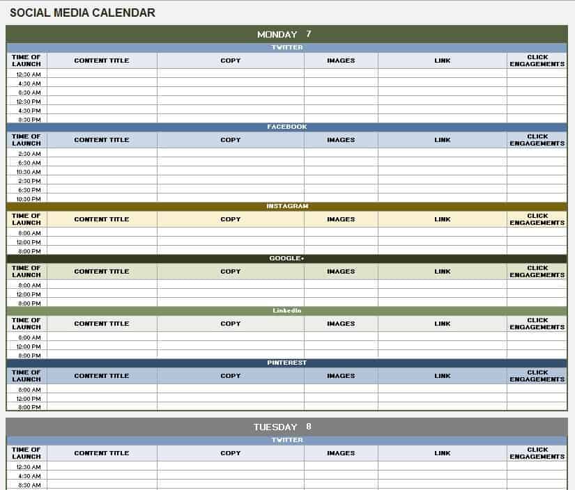 Printable Social Media Content Calendar Template Printable Templates Free