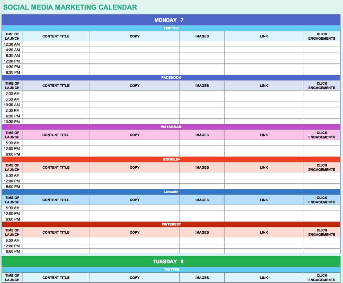 Social Media Content Calendar Template Excel Database