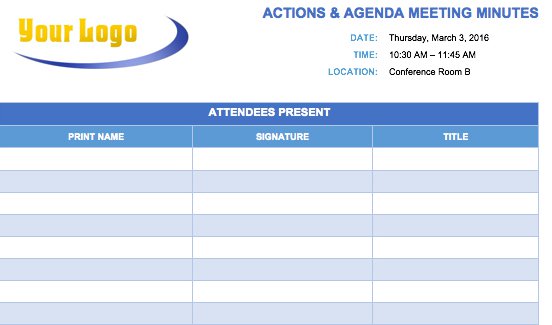 minutes template excel