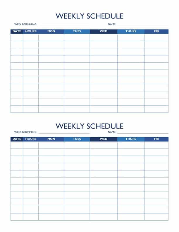 four week work schedule template