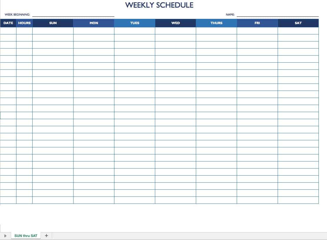 weekly work schedule saturday template