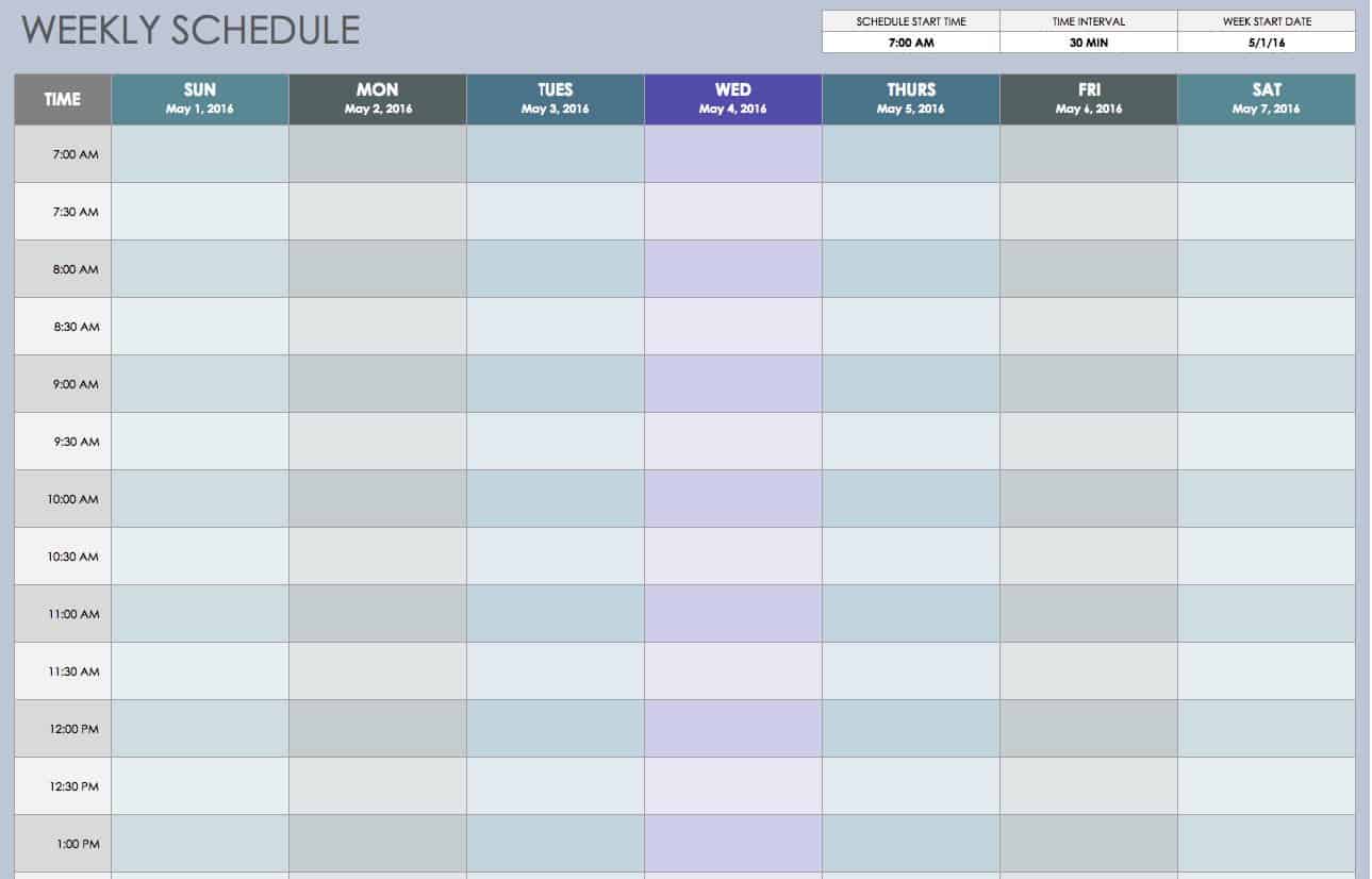 Microsoft Excel Templates Weekly Planner