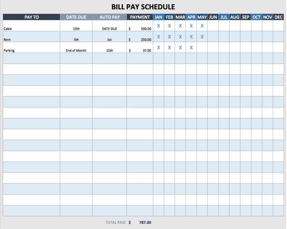 weekly payment schedule template