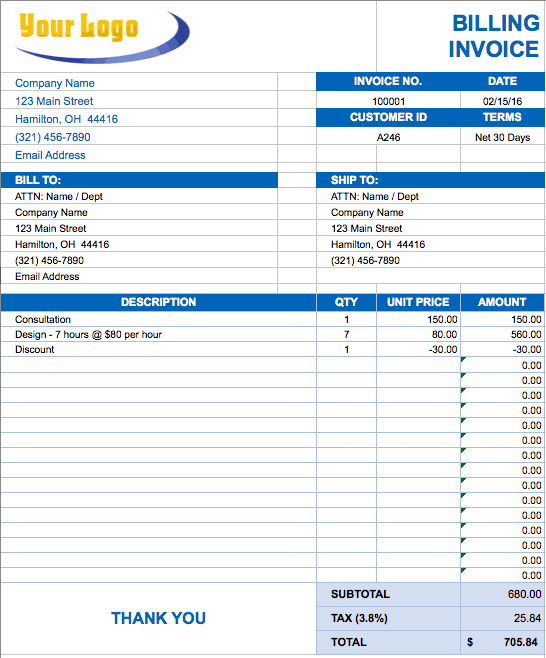 microsoft excel invoice template free