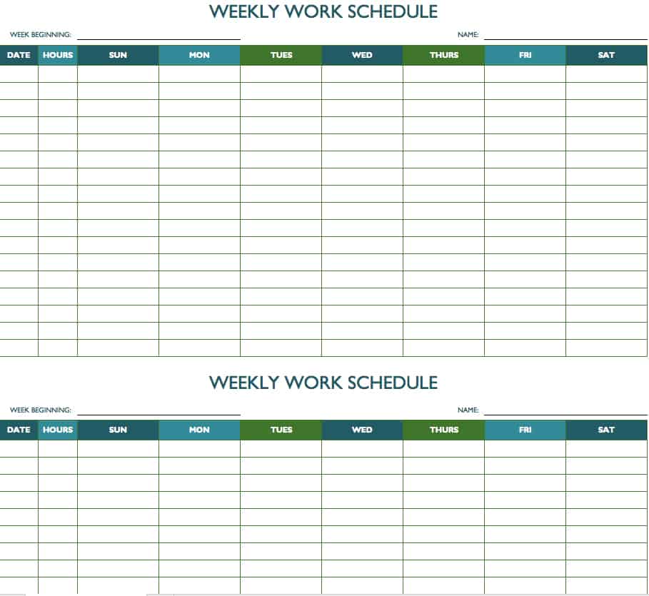 Free Weekly Schedule Templates For Excel Smartsheet