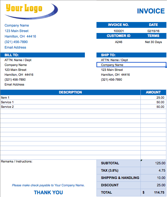 offshore excel invoice template